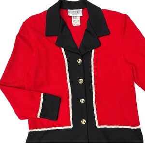 Vintage Peter Popovitch Red Black Colorblock Cardigan Made in USA Small